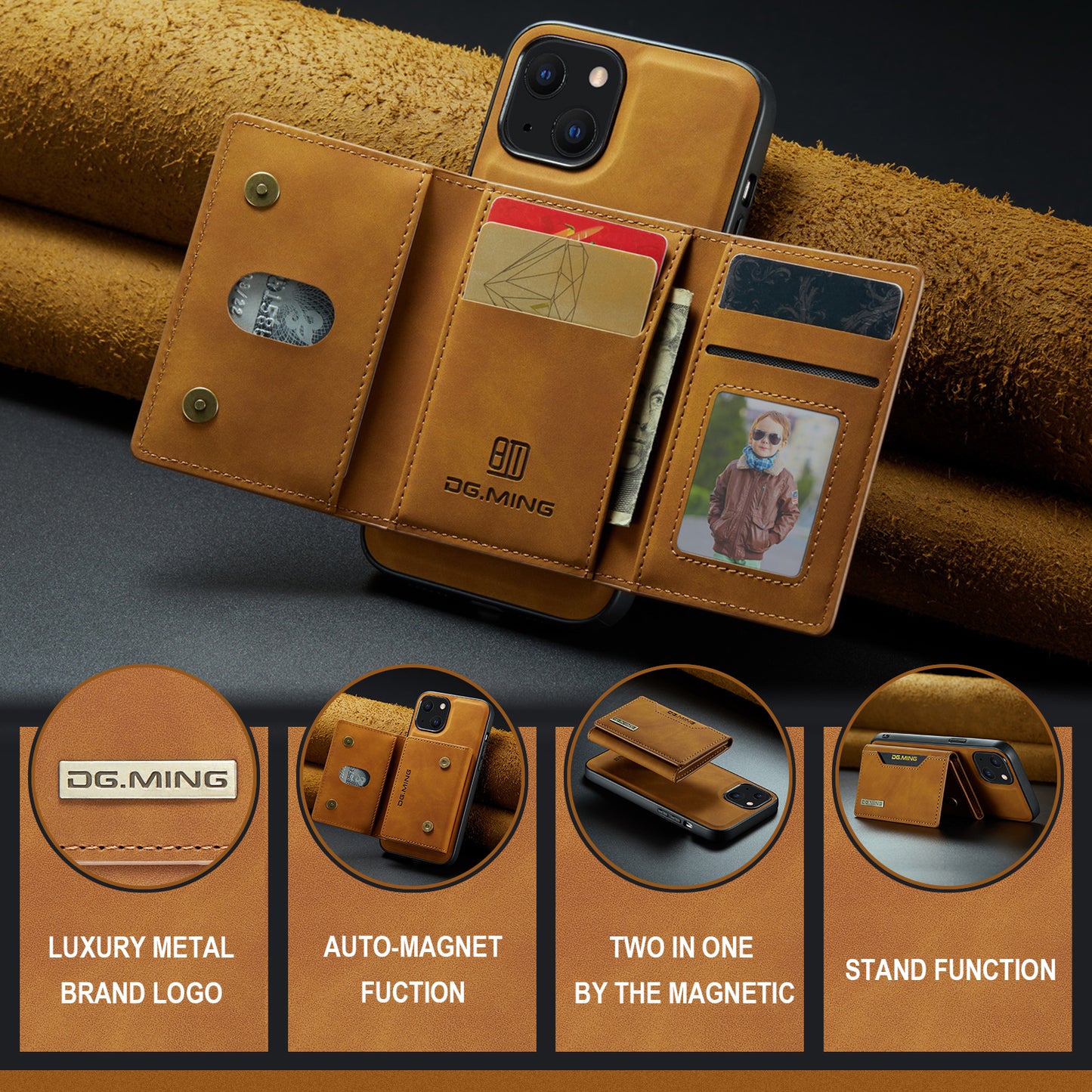 2-in-1 Detachable Leather Wallet Case for iPhone 15