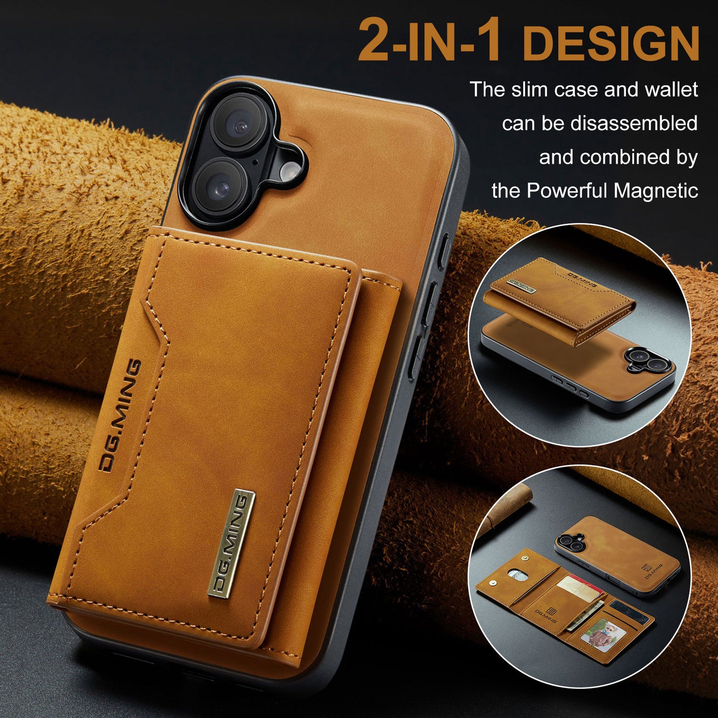 2-in-1 Detachable Leather Wallet Case for iPhone 16