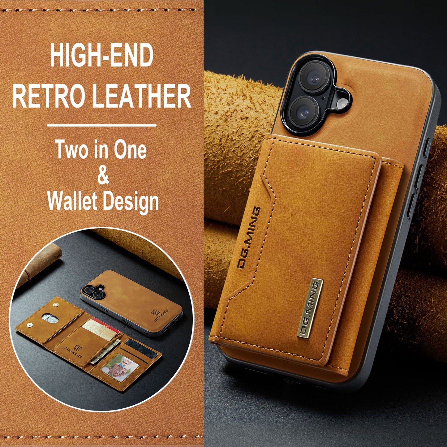 2-in-1 Detachable Leather Wallet Case for iPhone 16
