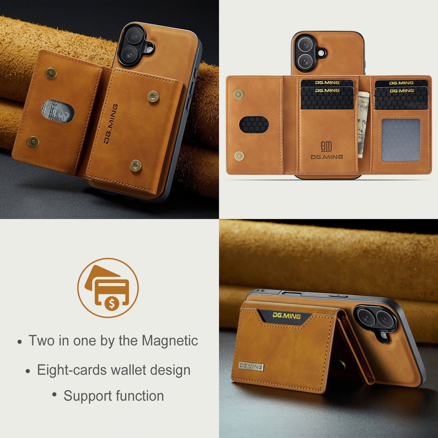 2-in-1 Detachable Leather Wallet Case for iPhone 16