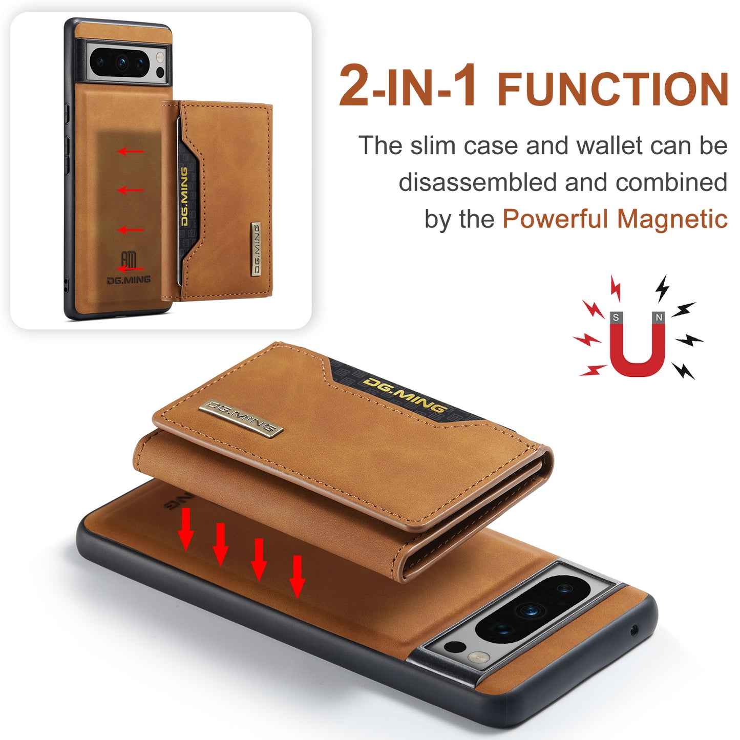 2-in-1 Detachable Leather Wallet Case for Google Pixel 8 Pro