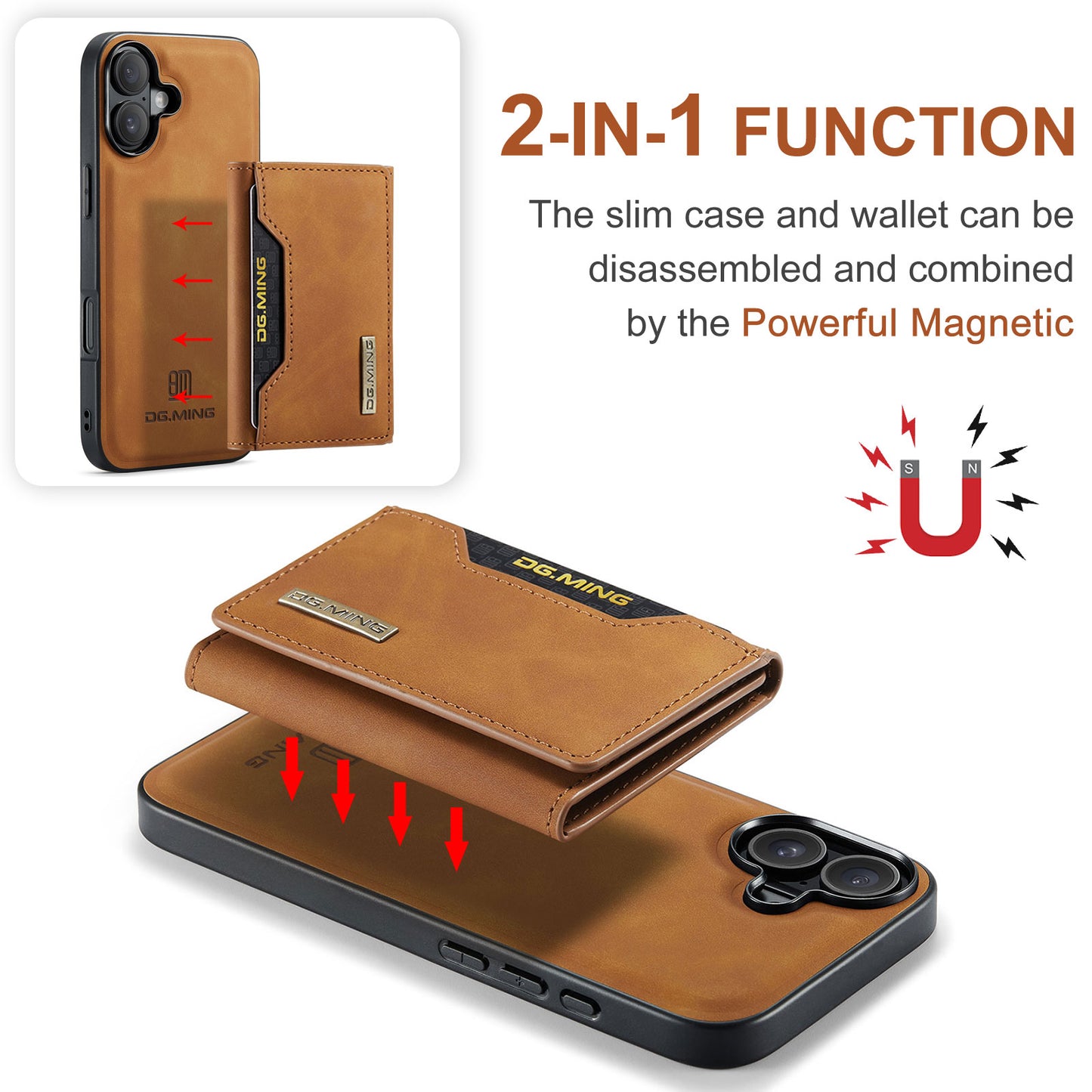 2-in-1 Detachable Leather Wallet Case for iPhone 16