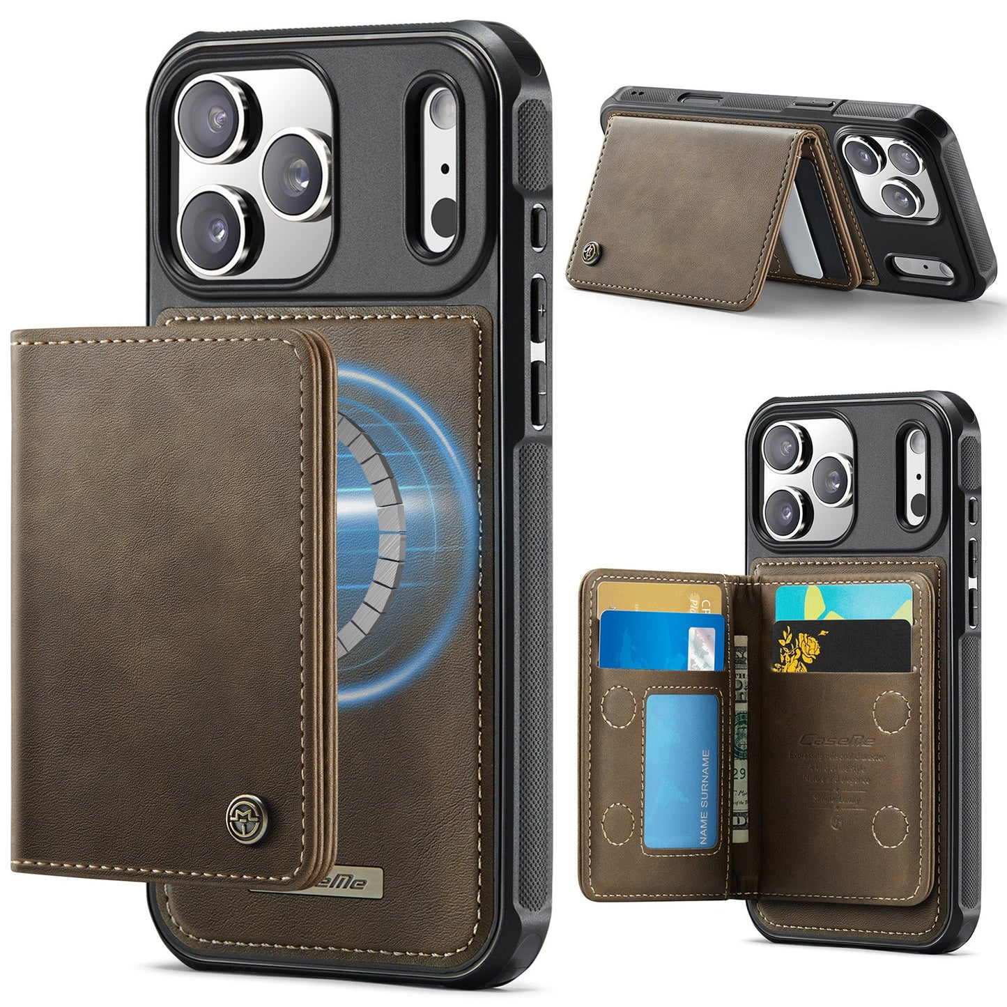 Magsafe Compatible Leather Detachable Wallet Case for iPhone 17 Pro Max