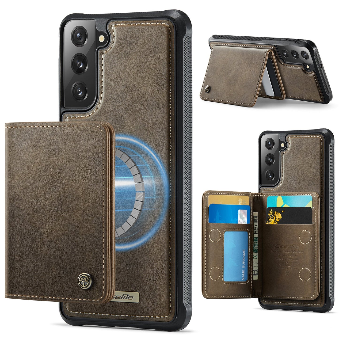 Magsafe Compatible Leather Detachable Wallet Case for Samsung Galaxy S21 FE