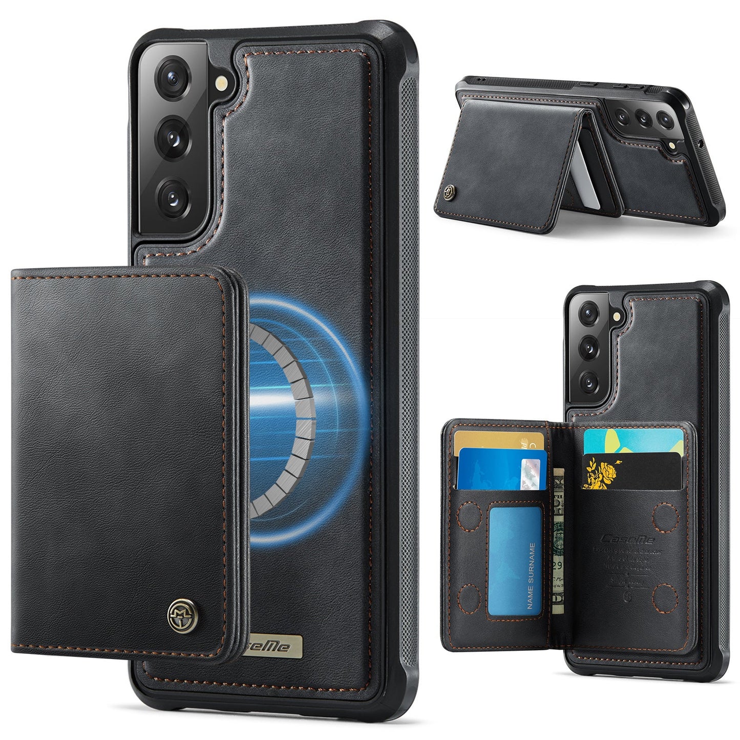 Magsafe Compatible Leather Detachable Wallet Case for Samsung Galaxy S21 FE