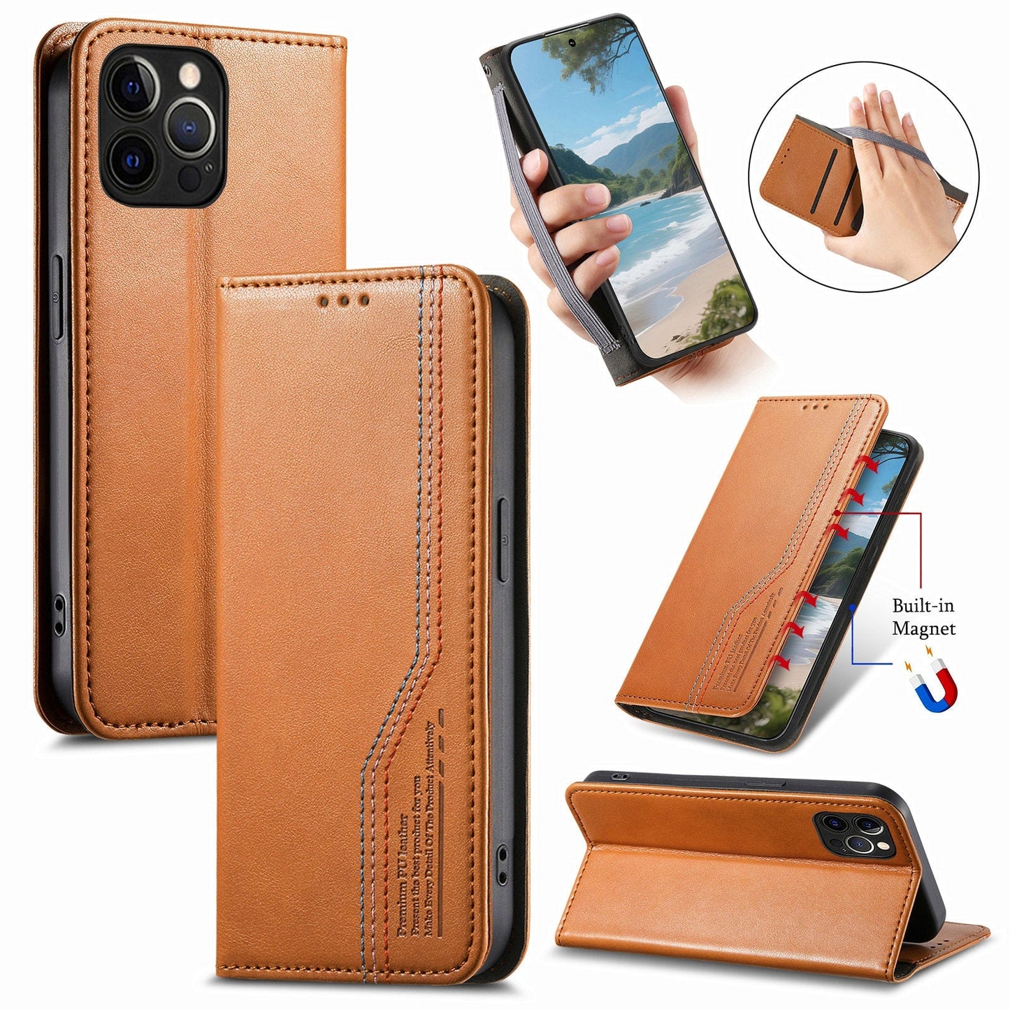 Elastic Band Premium Leather Flip Case for iPhone 12 Pro