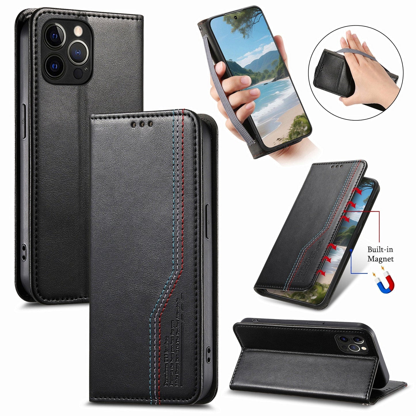 Elastic Band Premium Leather Flip Case for iPhone 12 Pro