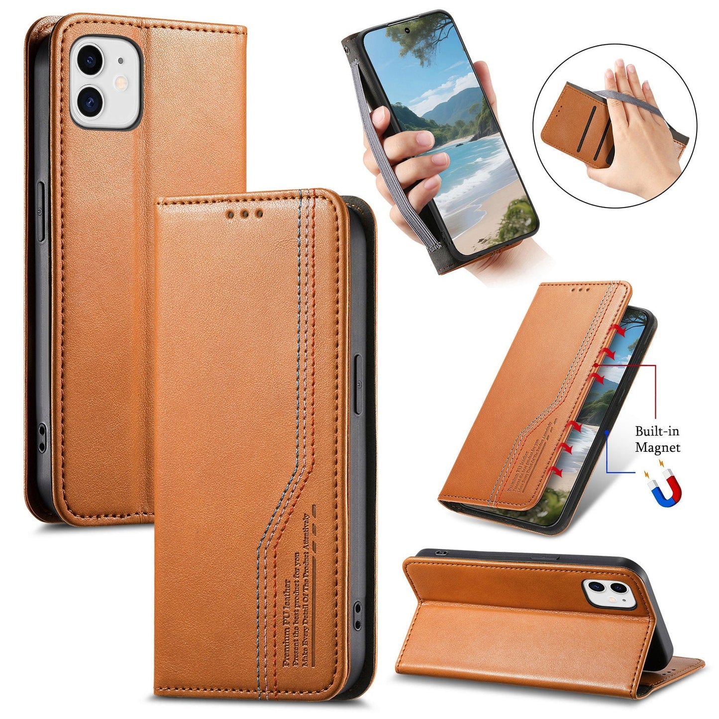 Elastic Band Premium Leather Flip Case for iPhone 11