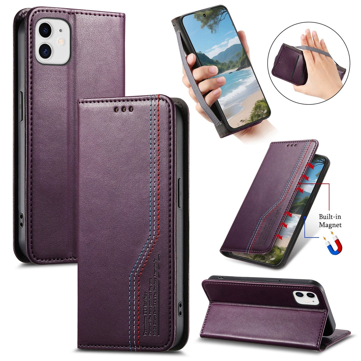 Elastic Band Premium Leather Flip Case for iPhone 11