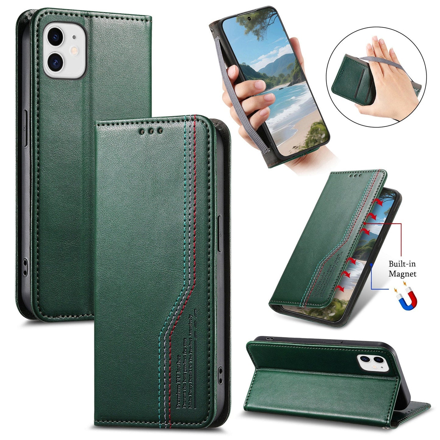 Elastic Band Premium Leather Flip Case for iPhone 12