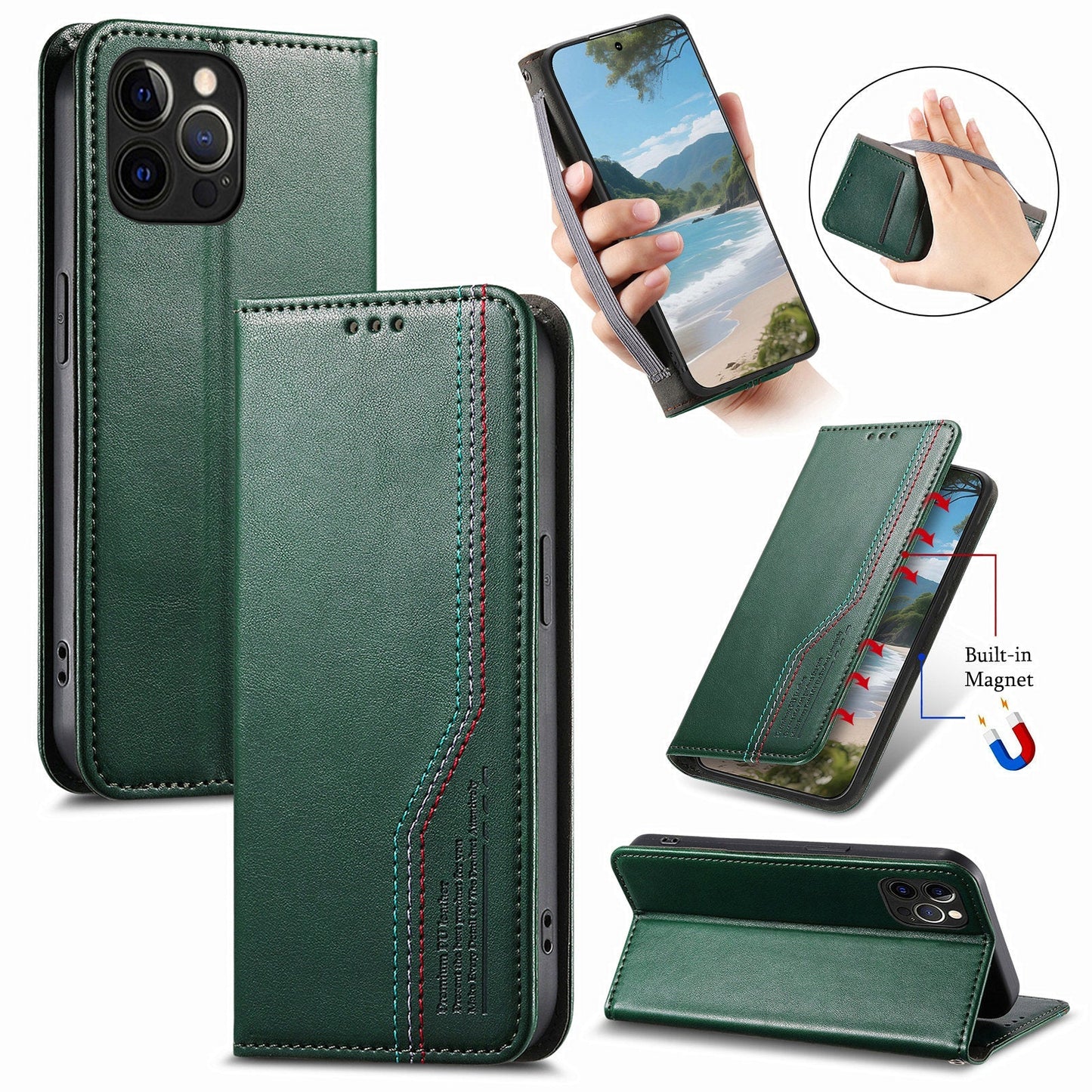 Elastic Band Premium Leather Flip Case for iPhone 13 Pro Max